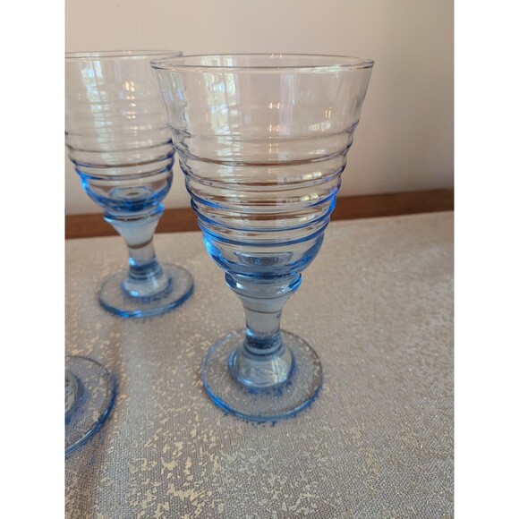 VTG Sirrus Blue Libbey Celestial Beehive Ribbed 12 oz Wine Glass Goblets Setof 3 - Picture 2 of 8